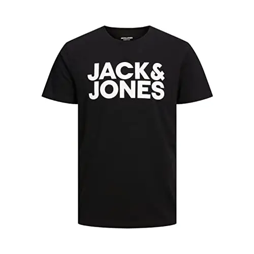 JACK & JONES Jjecorp Logo Tee Ss O-neck Noos Camiseta Cuello Redondo, Black Fit:slim/Large Print/White, L Hombre
