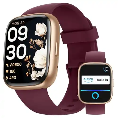 Reloj Inteligente Mujer Hombre con Alexa, IP68 Smartwatch Deportivo Recibir Whatsapp y Llamadas, Podómetro Monitor Estrés, Sueño y Ritmo Cardíaco Drenaje de Agua Reloj Mujer Android iOS