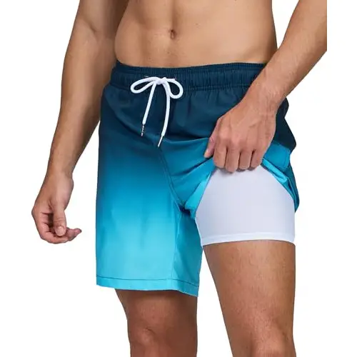 Kfnire Bañador Hombre con Forro de Compresión Secado Rápido 2 en 1 Shorts de Bañador Natación H0mbe Traje de Baño Hidrófugo Bañadores para Hombre