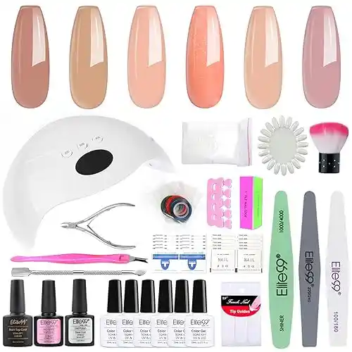 KIT para Uñas 48w, 6 Colores Kit de Esmaltes Semipermanentes en Gel UV LED, Base y Top Coat, Semipermanentes, Removedor de Uñas y Accesorios,