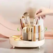 KKC Organizador de maquillaje, organizador de cosméticos giratorio 360° con 7 compartimentos para pinceles de maquillaje, perfume, encimera, tocador, baño, soporte para pinceles de maquillaje