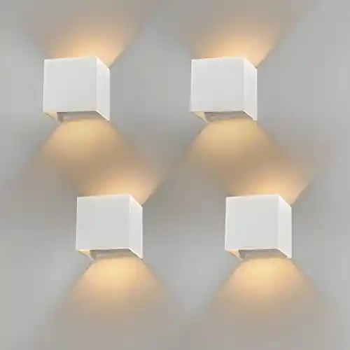 Klighten 4 apliques exteriores 12W, IP65,1020lm, 2700K-3000K blanco cálido, aplique LED interior/exterior con ángulo de haz ajustable, Blanco