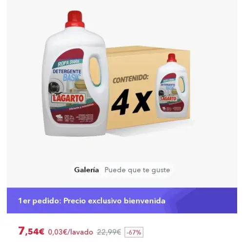 Lagarto Detergente Liquido Basic. CAJA 4 Botellas. 55 Lavados cada botella. Eficiente y económico