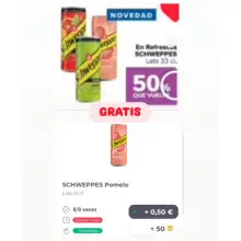 Latas de schweppes pomelo gratis en Carrefour con Gelt
