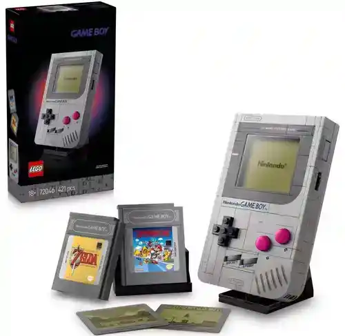 LEGO 72046 Game Boy con cartuchos de Zelda y Super Mario Land.