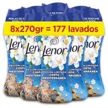 Lenor Perlas De Perfume para la Ropa, 177 Lavados (8 x 270g), Brisa Marina Y Jazmín, Edición Limitada Costa Mediterránea, Frescor Ininterrumpido Hasta 12 Semanas