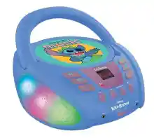Lexibook Puntada Disney Stitch-Reproductor de CD Bluetooth Portátil, Efectos de luz multicolor, micrófono, Toma auxiliar, Funciona con corriente alterna o con pilas, Niños, color azul, Small (RCD109D)