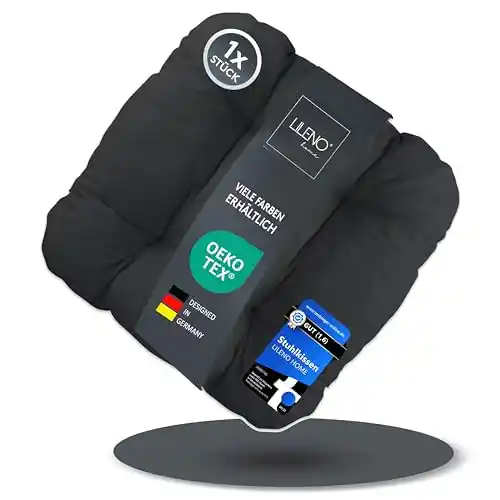 LILENO HOME Juego de 1 cojín para silla de color negro (38 x 38 x 8 cm) - Cojín para silla de jardín, cocina o comedor - Cómodo resistente a los rayos UV para interior y exterior, cojín para silla