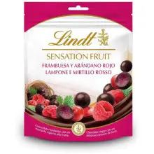 Lindt Sensation Fruit - Bolitas de Chocolate Negro con Frambuesa y Arándano Rojo, bolitas de chocolate con interior de fruta, 150gr