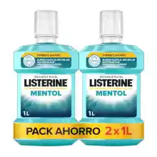 Listerine Mentol (pack de 2 x 1 L), enjuague bucal con flúor, colutorio bucal con 24 horas de protección, elixir bucal mentolado para un aliento fresco duradero