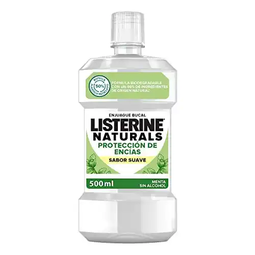 Listerine Naturals (1 x 500 ml), enjuague bucal sin alcohol sabor menta, colutorio bucal que protege las encías, elixir bucal con fórmula biodegradable e ingredientes naturales