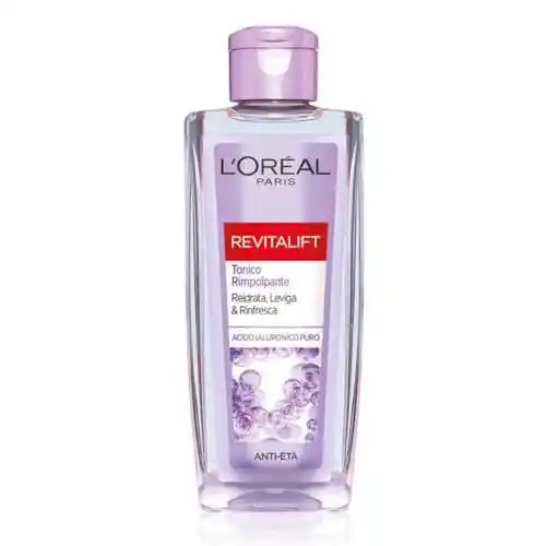 L'Oréal Paris Tónico repulidor Revitalift Filler, acción limpiadora antiedad con ácido hialurónico puro, 200 Ml