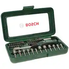 Maletín Bosch de 46 piezas con brocas y puntas para atornillar.