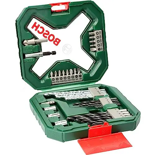 Maletín Bosch X-Line con 34 piezas para taladrar y atornillar.