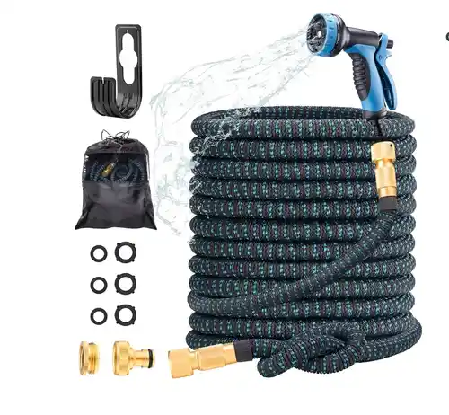 Manguera de Jardín Flexible 30M ligera Manguera de agua Kit Extensible con Conectores de Latón Macizo 1/2'' 3/8'', 10 modos de Boquilla para Jardinería, lavado de coche, Baño para mascotas, Azul Negro