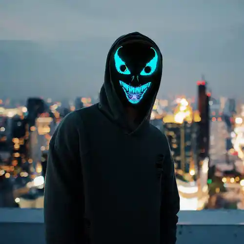 Máscara LED M206 - Máscara de Calavera con Luces de Neón Azul para Halloween, Festivales y Cosplay