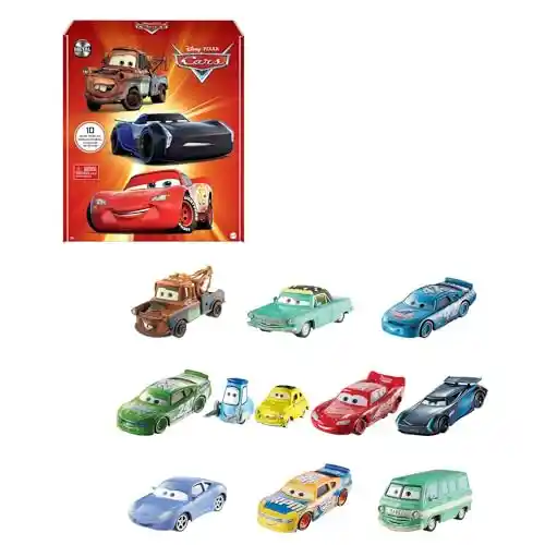 Mattel Disney Pixar Cars Pack de 10 coches de juguete, incluye a Rayo McQueen, inspirados en las películas de “Cars”, juguete +3 años (HBW15)