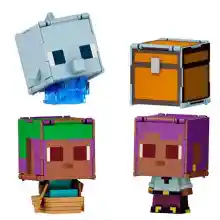 Mattel Minecraft Flippin’ Figs Pack de dos figuras de acción a escala de 9,5cm con cabezas grandes, figuras 2 en 1 para un juego veloz con las manos, Efe/barca y delfín/cofre del tesoro, JCY31