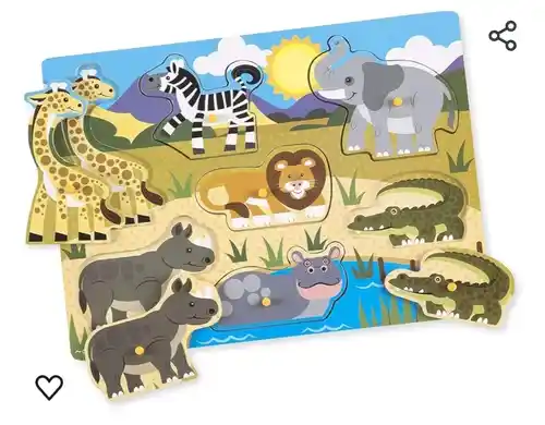 Melissa & Doug Rompecabezas de encastre de madera, Safari, Juego clásico educativo, Juguetes de madera, Juguete de desarollo y aprendizaje para niños y niñas de 2 a 4 años