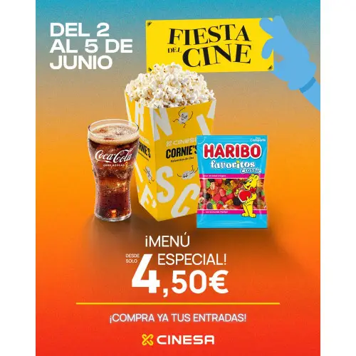 MENÚ ESPECIAL A 4'50€ EN CINESA Palomitas Pequeñas + Refresco Pequeño + Bolsa chuches