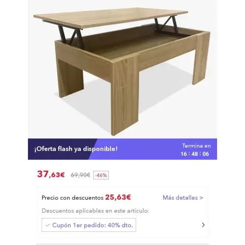 Mesa de centro elevable con almacenaje (25,63€) cuenta nueva