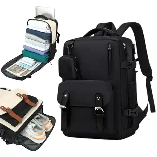 Mochila de Viaje Grande: Resistente al Agua, con Compartimento para Zapatos Separado, Puerto de Carga USB y Diseño Multifuncional Antirrobo.