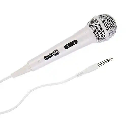Micrófono RockJam - Micrófono de Karaoke dinámico unidireccional con cable de tres metros - Blanco