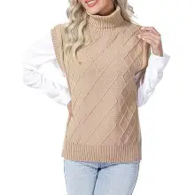 Migcaput Chaleco de Punto de Cuello Alto sin Mangas para Mujer Suéter, Jersey de Punto Suéter sin Mangas Mujer
