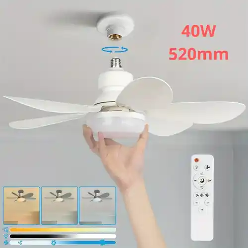 Mini Luz de ventilador con enchufe con control remoto, ventilador de techo pequeño de 20,5 pulgadas con LED, ventilador de tornillo de luz inalámbrico E26/27