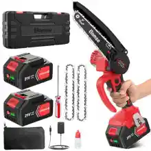 Mini Motosierra a batería con 2 baterías y extras incluidos.