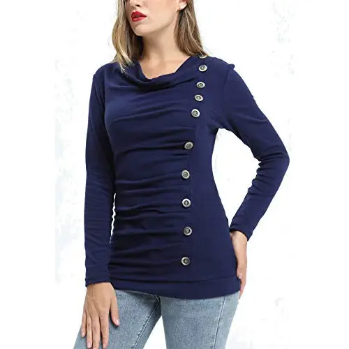 MISS MOLY Camisetas Mujer Manga Larga Sweatshirt Color sólido Casual Blusas Túnica Tops Gris Claro Large