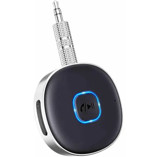 Mohard Receptor Bluetooth 5.3, AUX Adaptador Bluetooth Coche Audio Jack 3.5mm para Estéreo Domestico/Altavoz/Auriculares con Cable, Llamadas Manos Libres y Conexión Dual, Tiempo de Reproducción 16H