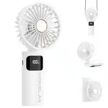 Morelax Ventilador de Mano, Mini Ventiladors Portátil, 5200mAh Recargable, Bolsillo Pequeño Ventilador Con 6 Niveles de Velocidad, USB, Plegable 180° para Casa, Oficina, Escuela, Exterior,Blanco
