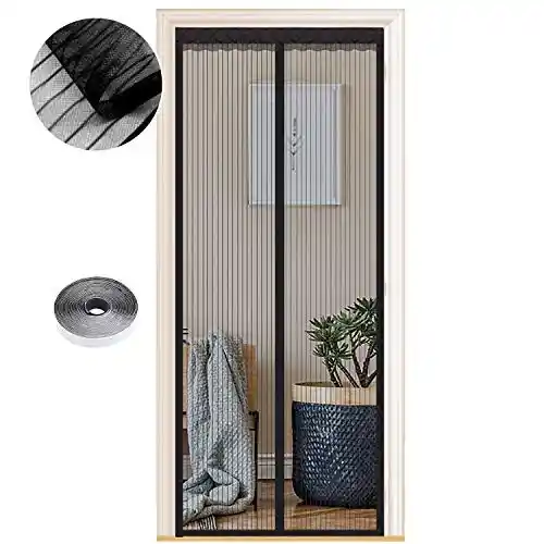 Mosquitera Puerta Magnetica 180 x 220 cm, Varios Tallas, Cortina Mosquitera Puerta Exterior, Cierre automático, No Requiere Herramientas, Fácil de Instalar, Rayas Negras