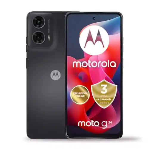 Motorola Moto g24, 4/128, Pantalla HD+ 6,56'' y 90 Hz,Sistema de cámara de 50 MP Macro Vision,Dolby Atmos,Android 14, batería 5000 mAh con TurboPower 15,Dual SIM,Incluye Funda,Gris