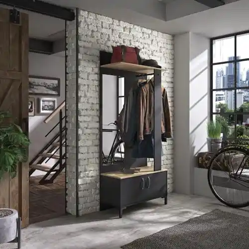 Mueble de Entrada, vestidor, Almacenamiento con Espejo, 81 x 190 x 37 cm