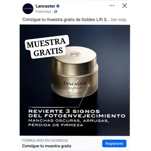 Muestras GRATIS a casa de Crema Golden lift de Lancaster (No hay link directo) Leer descripción