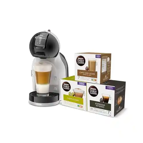 NESCAFÉ DOLCE GUSTO Mini Me Máquina de Café de Cápsulas para Café Espresso con 3 packs de café, EDG155.BG, 0,8 L, Color Negro, Gris