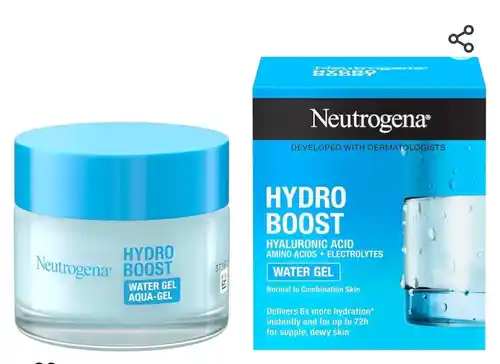 Neutrogena Hydro Boost Gel de agua (50 ml), gel hidratante facial con ácido hialurónico y aminoácidos, 72 horas de hidratación, fórmula no grasa, para piel normal o mixta