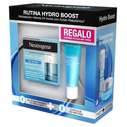 Neutrogena Rutina Hydro Boost, pack con Gel de Agua Hidratante Facial (50 ml) y Contorno de Ojos Antifatiga (15 ml), set de regalo para una hidratación intensa 24 horas con Ácido Hialurónico