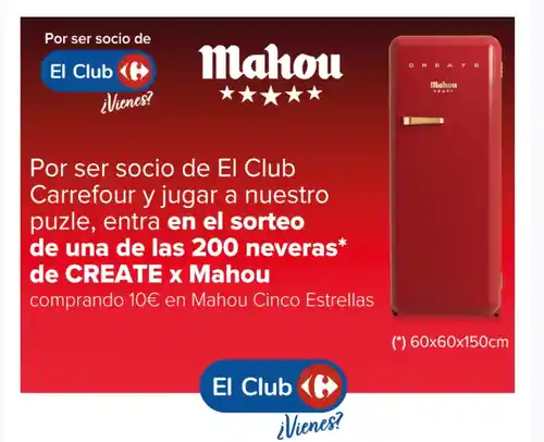Nuevo Club de la Suerte Carrefour ¡Consigue una nevera CREATE x Mahou! (Sorteo por compra)