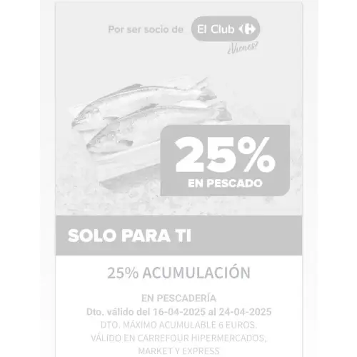 Nuevo cupón descuento en pescaderia (cuentas seleccionadas Carrefour)