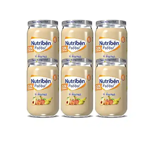 Nutribén Potitos | Tarrito 4 Frutas | Melocotón, Pera, Plátano y Manzana | Para Bebés a partir de 6 Meses | Sin Azúcares Añadidos | Sin Gluten, Sin Huevo y Sin Leche | 235g