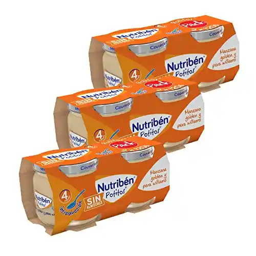 (x6) Nutribén Potitos | Tarrito de Introducción de Manzana y Pera Williams | Para Bebés a partir de 4 Meses | Sin Azúcares Añadidos | Ingredientes Naturales y Saludables