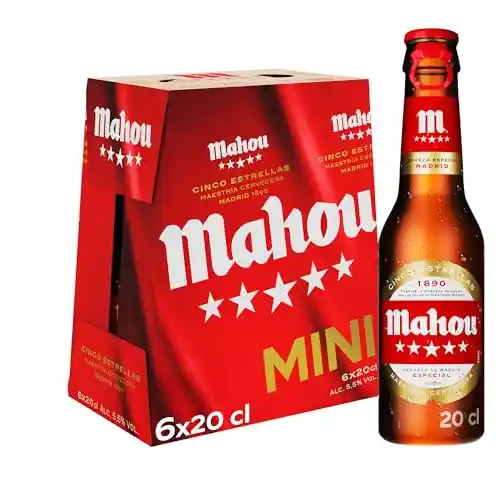 Oferta Amazon Mahou 5 Estrellas, Pack de 6 Botellas x 20 cl, Cerveza Especial Dorada Lager Con Sabor 5 Estrellas, 5.5% Volumen de Alcohol