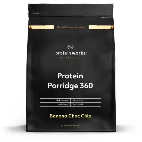 THE PROTEIN WORKS Gachas de avena de alto valor proteico 360 | Plátano con Pepitas de Chocolate | Desayuno bajo en azúcar | Vitaminas agregadas | Avena integral de bajo índice glucémico | 500g