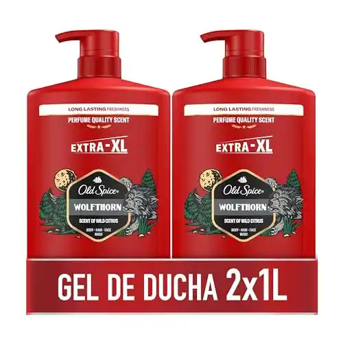 Old Spice Wolfthorn Gel Y Champú Para Hombres, 3 En 1: Pelo, Cara Y Cuerpo, 2000 ml. Excepcional Aroma Fresco Y Duradero