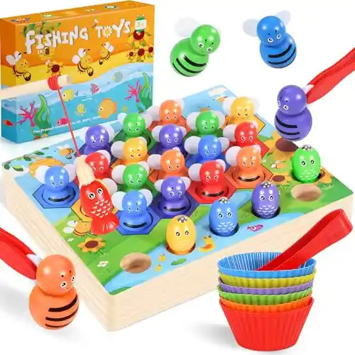 Ophy Juguetes Montessori de Combinación de Color para Contar - Juguetes Apilar Habilidades Matemáticas y Clasificación Juguetes Educativos con Tazas Y Pinzas Regalo Niños 2 3 4 5 Años Juego de Pesca