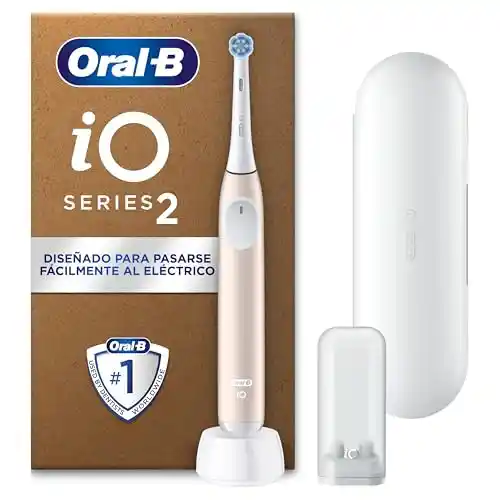 Oral-B iO 2 Cepillo de Dientes Eléctrico Rosa Suave, 1 Cabezal, 1 Estuche De Viaje, 1 Soporte de Recambios de Viaje, 3 Modos De Cepillado, Sensor De Presión y Temporizador, Diseñado por Braun