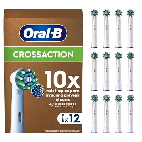Oral-B Pro CrossAction Recambios para Cepillo de Dientes Eléctrico, Pack de 12 Cabezales, Blanco - Originales (Tamaño Buzón)